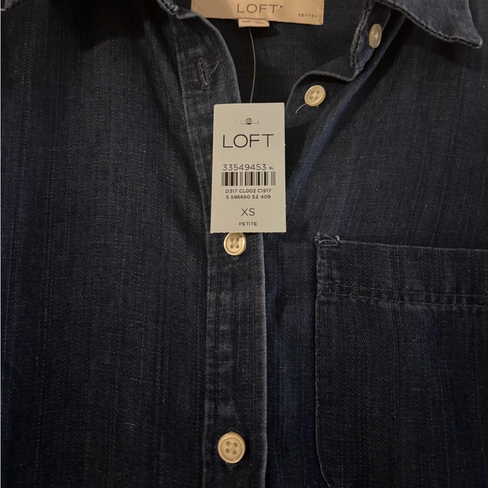 LOFT Indigo Button-Down Long Sleeve Shirtdress NWT - image 3